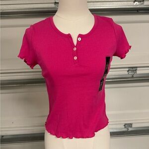 Art Class Pink Ribbed Henley Top Size L 10/12 Girls Y2K Fitted Button Tee